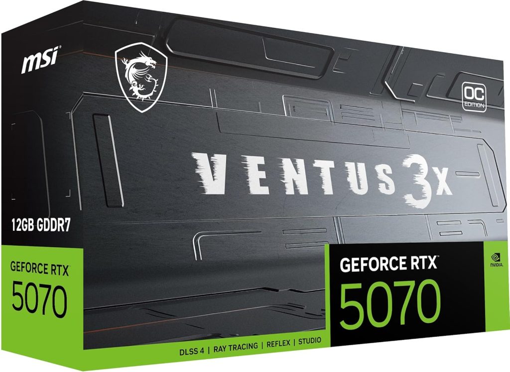 msi Gaming RTX 5070 12G Ventus 3X OC Graphics Card (12GB GDDR7, 192-bit, Extreme Performance: 2557 MHz, DisplayPort x3 2.1a, HDMI 2.1b, NVIDIA Blackwell Architecture)